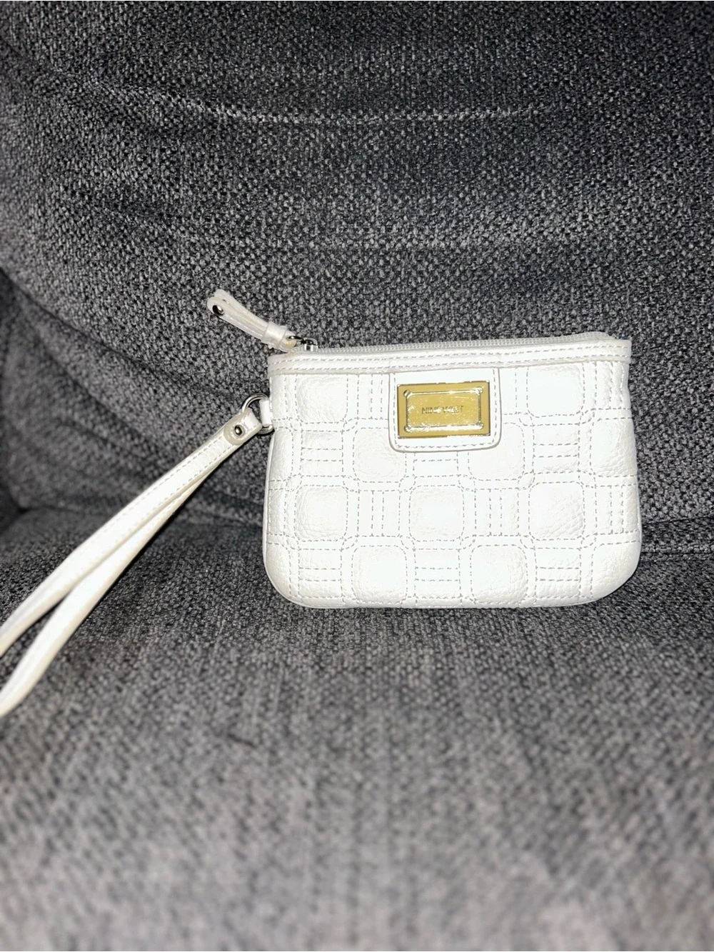 Nine West White Quilted Wristlet Clutch with Gold Accent